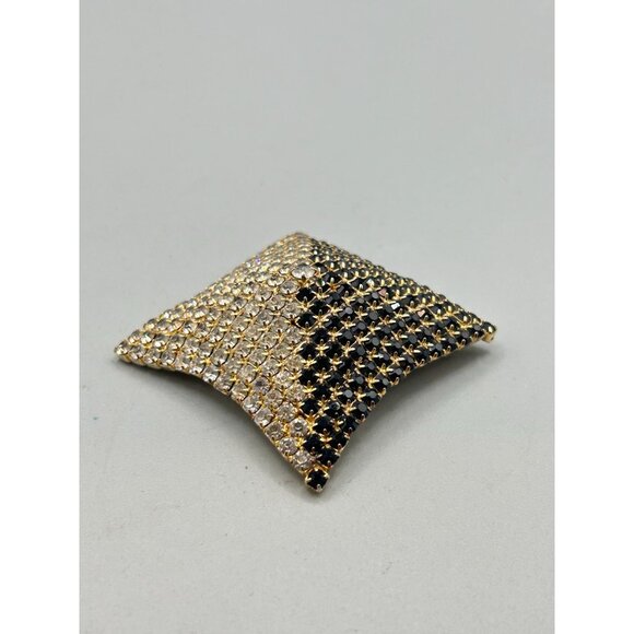 Vintage Rhinestones Pin Brooch Black Clear Prong Set Pyramid Shaped Square Pin - Picture 5 of 7